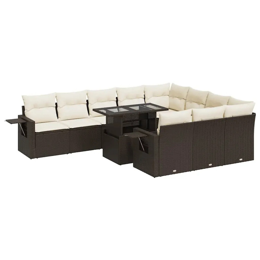 vidaXL 11-teilige Garten-Sofagarnitur in U-Form aus braunem Poly-Rattan mit Kissen und pulverbeschichtetem Stahlgestell - Bild 2
