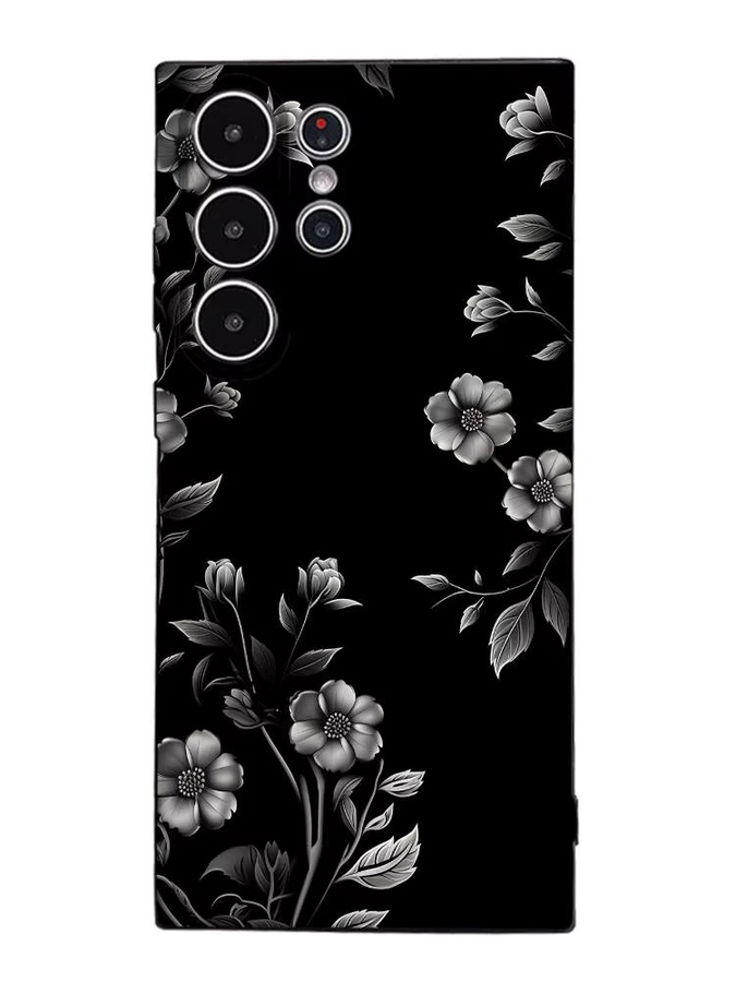 Luxus Handyhülle mit Blumenmuster in Schwarz für Samsung Galaxy S25 S24 S23 S22 S21 S20 Ultra Plus, mattes Softcover - Bild 7