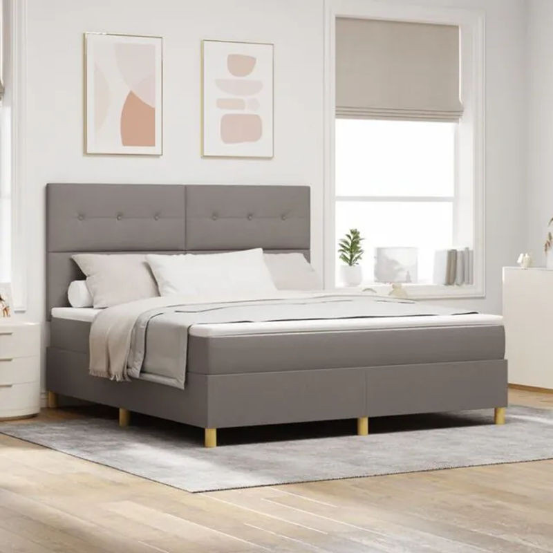 vidaXL LED Boxspringbett mit Matratze in Taupe meliert, Stoff, B/T/H: 180 x 200 x 128 cm - Bild 1