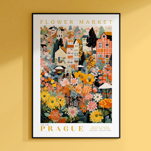 Modernes Poster Blumenmarkt Prag von SHENCHEN in Grün und Multicolour mit botanischem Blumenmuster - Bild 1