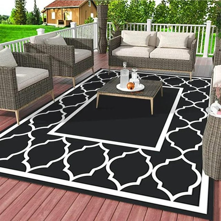 Moderner Outdoor Teppich mit geometrischem Muster in Schwarz, waschbar und rutschfest, B/T: 140 x 200 cm