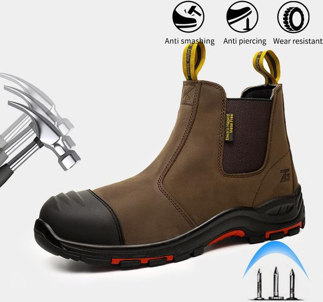 Herren Arbeitssicherheitsstiefel aus echtem Leder in Braun mit Zealous Sole als Chelsea Boots, Größe 44 - Bild 1