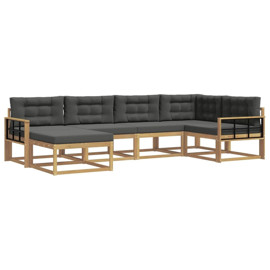 vidaXL Outdoor-Sofagarnitur 5-teilig in L-Form mit Ottoman, Weiß und Anthrazit, aus Akazienholz und UV-beständigem Polyester - Bild 2