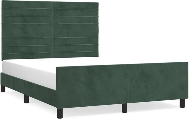 vidaXL Bettgestell mit Kopfteil aus Samt in Dunkelgrün B/T/H: 140 x 190 x 146 cm - Bild 1