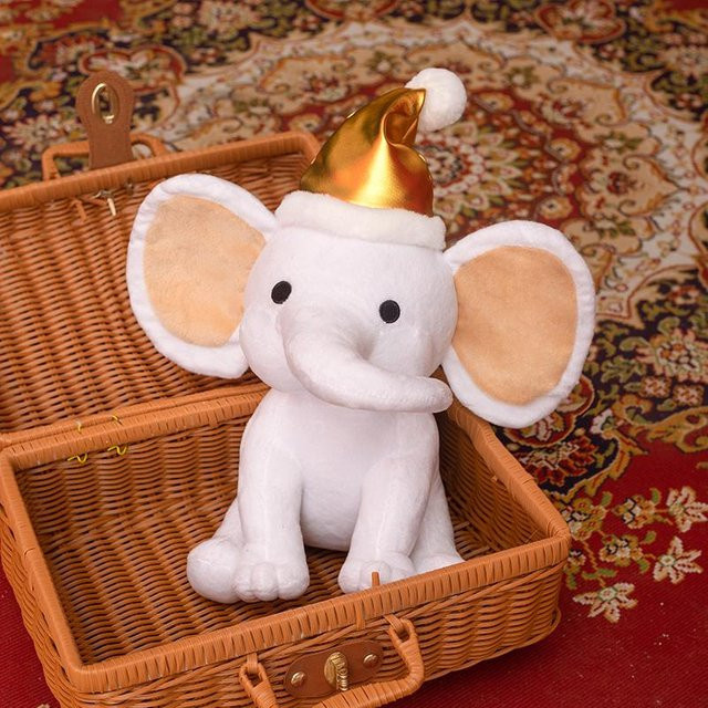 Yiran toy Weihnachtselefanten-Plüschtier, sitzende Elefantenpuppe mit Weihnachtsmannmütze, 25cm - Bild 1