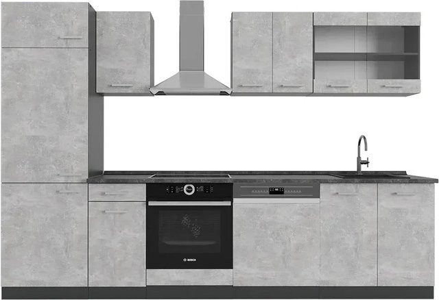 Vicco R-Line Küchenzeile modern in Beton-Optik und Anthrazit, Breite: 300 cm, Höhe: 207 cm, Tiefe: 60 cm - Bild 1