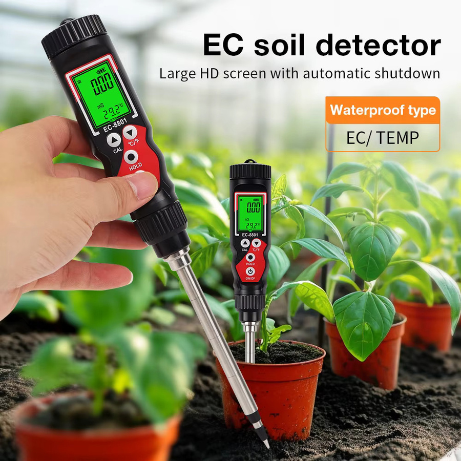 JUANJUAN EC8801 2-in-1 digitales EC-Messgerät mit Temperaturmessung, elektrischer Leitfähigkeitsdetektor für Garten und Pflanzen, Schwarz - Bild 2