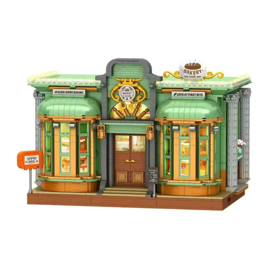 SixBricks MOC Europäischer Stil Eckbäckerei-Baustein-Set, mit Licht - Bild 3