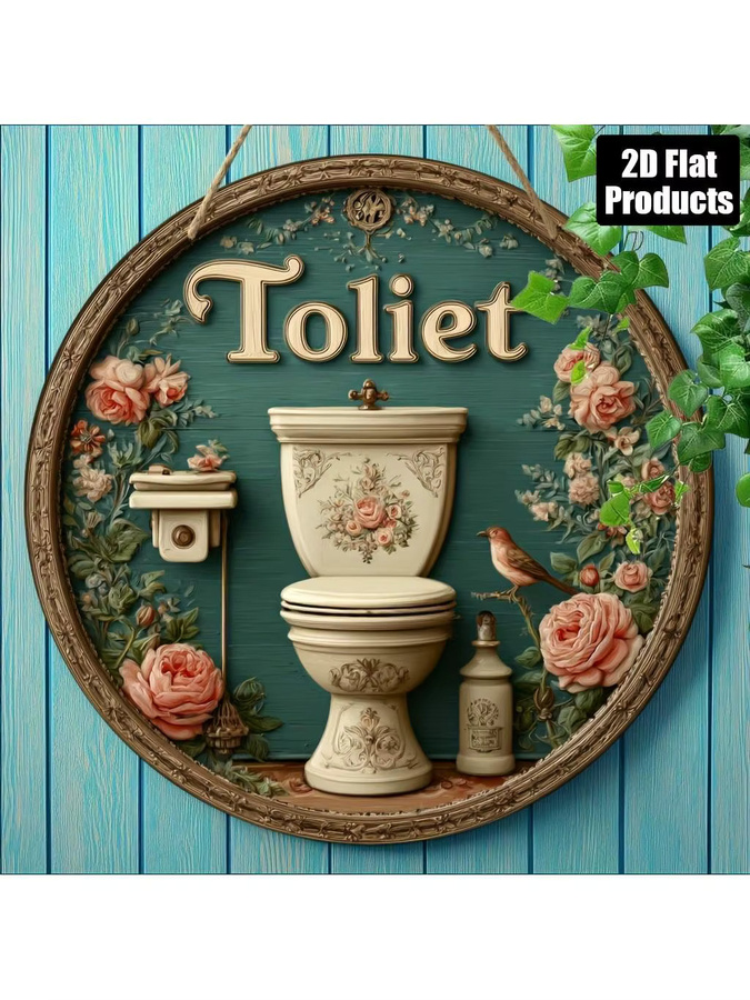 CIFBUY Retro Holz-Toilettenschild in Blumenform als runde Hängedekoration, Mehrfarbig - Bild 6