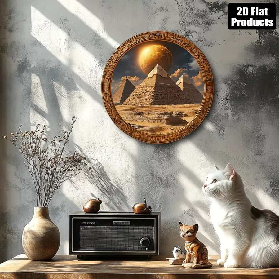 CIFBUY Retro Ägypten Pyramide Runde Metall Wandkunst aus Aluminium, Durchmesser: 20,3 cm - Bild 4