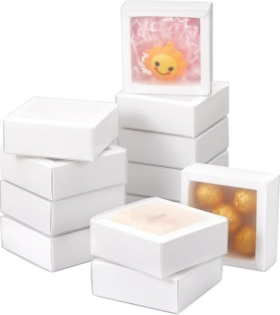 12 Stück weiße Geschenkboxen aus Papier mit PVC-Fenster als Schubladenboxen für Partygeschenke, Leckereien oder Schmuck - Bild 1
