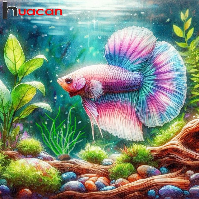 Huacan 5D Diamantmalerei DIY Unterwasser-Landschaft mit Fischen als rundes Mosaik-Kunstbild in Multicolour - Bild 1