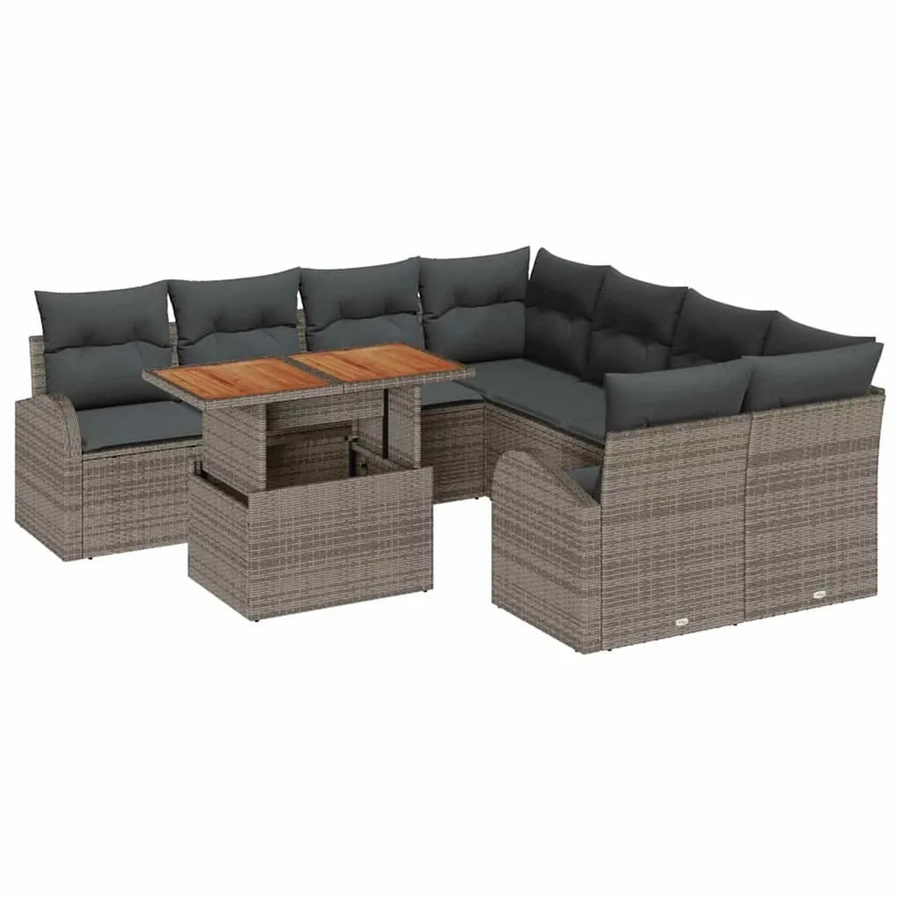 vidaXL Garten-Sofa-Set aus Poly-Rattan in Grau mit 9-teiliger U-Form, Polsterkissen und integriertem Stauraum - Bild 2
