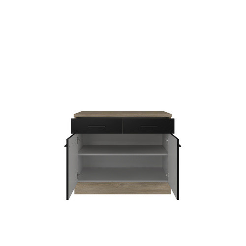 Flex-Well Küchen-Unterschrank Capri in Schwarz Matt mit Endgrain Oak Front, B/H/T: 100 x 85 x 60 cm - Bild 2