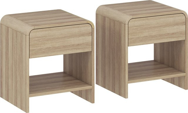 HOMCOM 2er-Set nordische Nachttische mit Schublade und offenem Fach, Beistelltische für Schlafzimmer und Wohnzimmer, Farbe: Natur, B/T/H: 40 x 35 x 45 cm - Bild 1