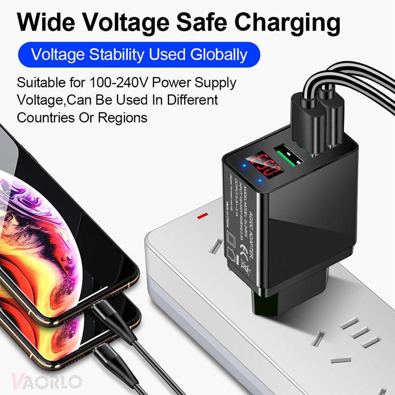 VAORLO USB-Schnellladegerät mit LED-Anzeige und drei USB-Anschlüssen, 5 V, 3,1 A, Schwarz - Bild 3
