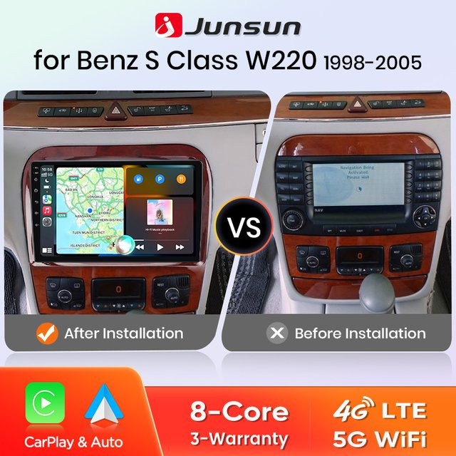 Junsun 8-Kern Wireless CarPlay Android Auto Radio für Mercedes Benz S Klasse W220 mit 4G WiFi GPS Navigation und Multimedia - Bild 1