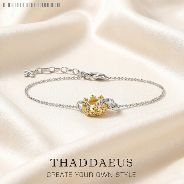 Thaddaeus Armband, 925 Silber, Gold, Zirkonia, Damen, Vintage - Bild 1