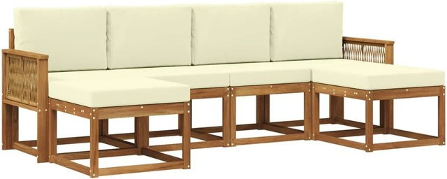 vidaXL Outdoor-Sofagarnitur aus Akazienholz mit Kissen in Natur und Creme - Bild 1