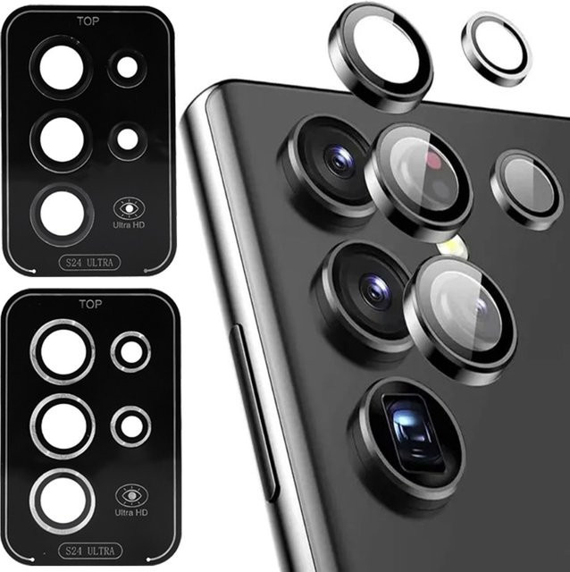 Kameraobjektivschutz für Samsung Galaxy S25 Ultra und S23 Ultra aus gehärtetem 9H Glas mit Metallring in Schwarz oder Transparent - Bild 1