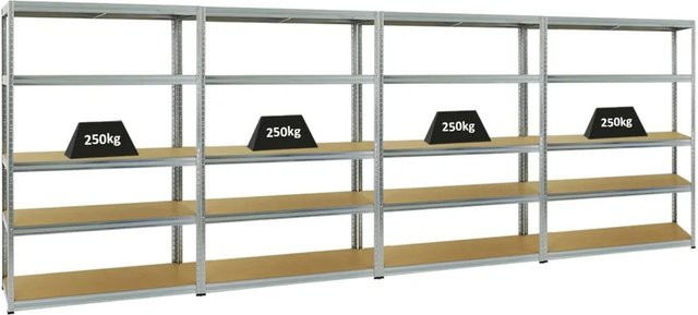 4er Set PROREGAL Schwerlastregal Big Elephant S, verzinkt, H x B x T: 180 x 120 x 45 cm, Fachlast 250 kg - Bild 1