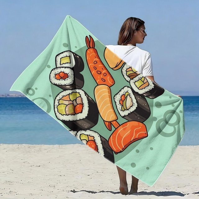 Strandtuch mit Sushi-Motiv von JMG Household Supplies, Mehrfarbig, B/B: 90 x 180 cm - Bild 1