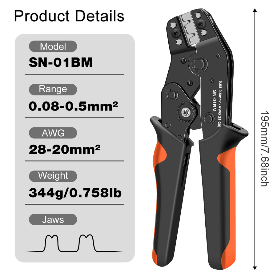 ACOONY Drahtcrimpzange Micro Pin Connector Crimper SN-01BM/03BM in Schwarz für JST XH, PH, SH, Molex KK und D-Sub-Anschlüsse (AWG 28-20/28-26) - Bild 2