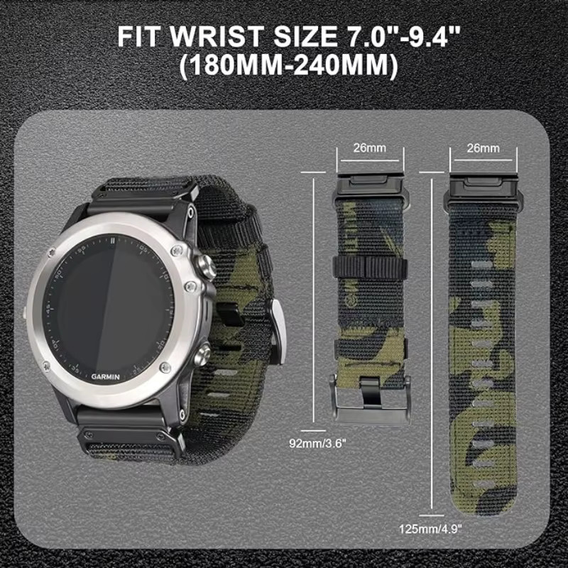 Nylonarmband Garmin, 22 mm, 26 mm, Schwarz, Unisex - Bild 5