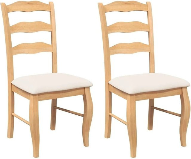 DELUKE Esszimmerstühle RESZ 2er Set aus Massivholz mit Kissen in Hellbraun-Beige - Bild 1