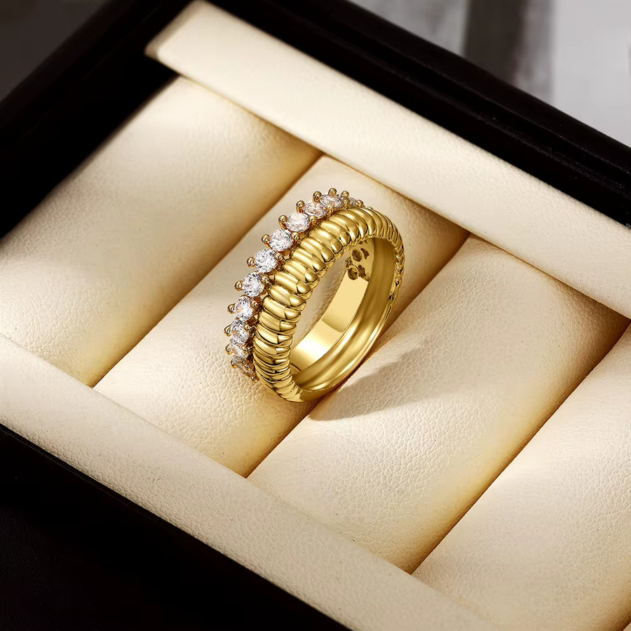 Erpels Ring, Edelstahl, Gold, Zirkonia, Damen - Bild 3