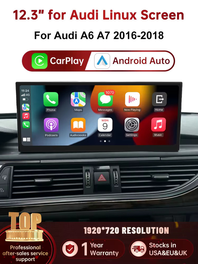RoadTop 12,3 Zoll Wireless CarPlay Multimedia Linux Touchscreen für Audi A6 A7 2016-2018 MHI2 MIB2 in Schwarz - Bild 6
