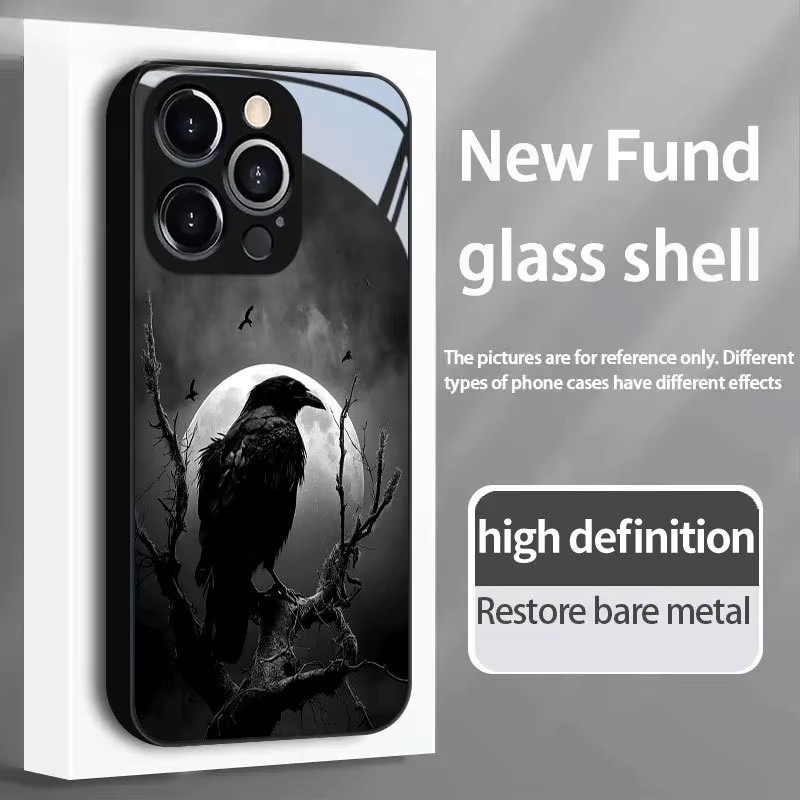Schutzhülle mit schwarzem Nachtraben-Muster für Apple iPhone 11 bis iPhone 17 Pro Max, sturzsicherer Schutz, Farbe: Schwarz - Bild 2