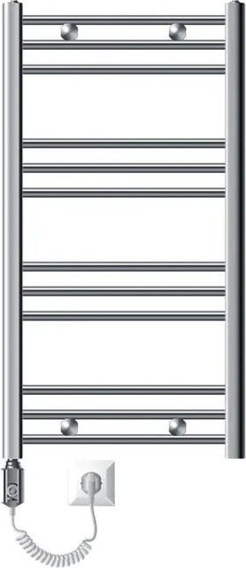 LuxeBath Elektrischer Badheizkörper in Chrome mit 300W Heizstab, Gerade, B: 50 cm, H: 80 cm - Bild 1