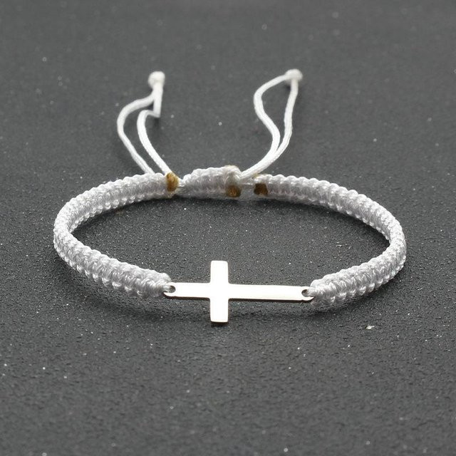 YIRAN Armband, Edelstahl, Kreuz, Farbige Schnur, gray, Unisex - Bild 1