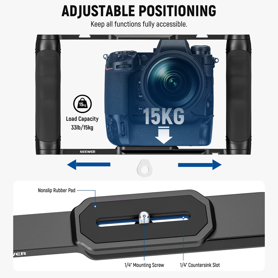 Neewer Universeller Kamera Käfig mit oberem Griff und Arca-Typ Basis sowie 3/8 Arri Locating Kit Video Rig Stabilisator in Schwarz - Bild 5