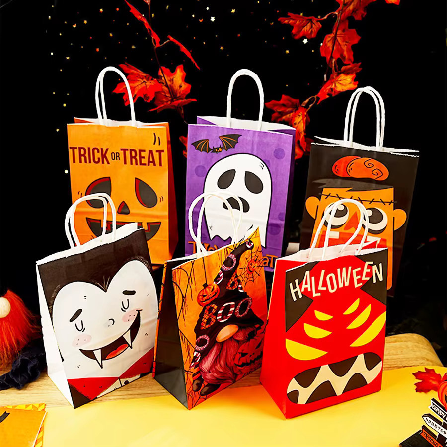 6er Set Halloween Geschenkpapier-Verpackungstaschen aus Papier, wiederverwendbare Goodie Bags in Mehrfarbig - Bild 2