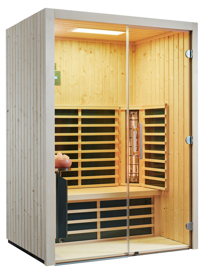 Infraworld Infrarotkabine TrioSol Glas 145 Fichte mit 2 ABC-Strahlern und Salzverdampfer B/T: 145 x 112 cm - Bild 1