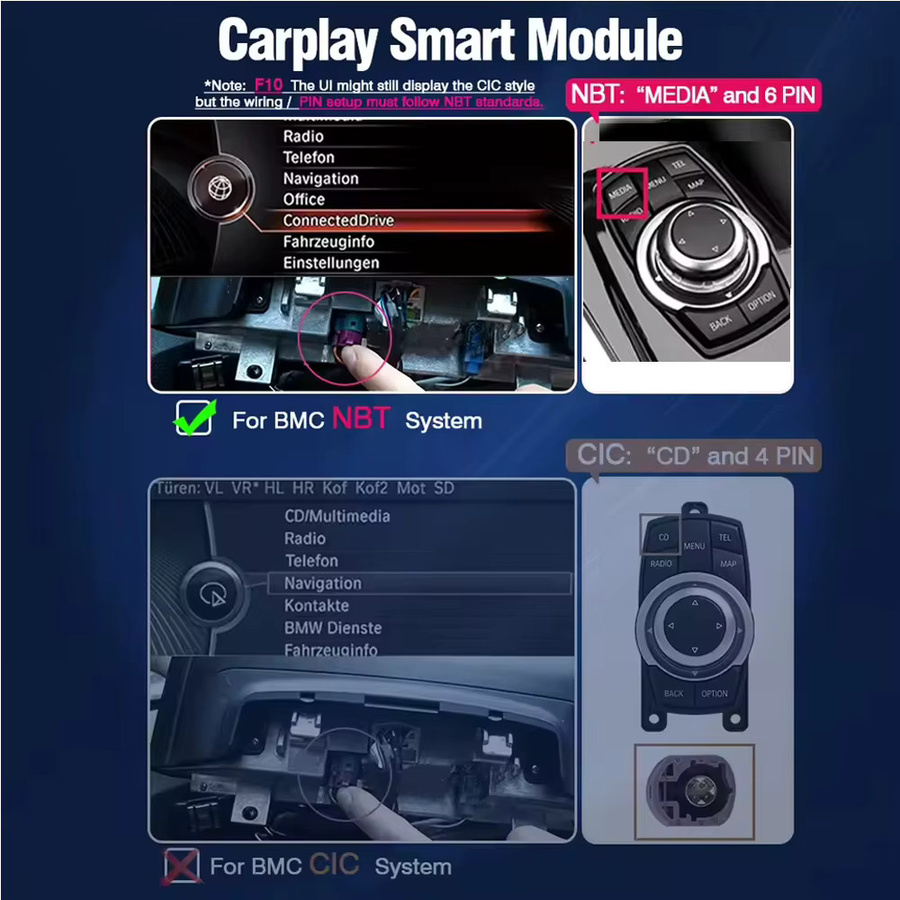ANYFAR Kabelloses CarPlay und Android Auto Interface für BMW NBT und CIC Systeme, BMW 5er F10 F11 (2011-2017), Schwarz - Bild 6