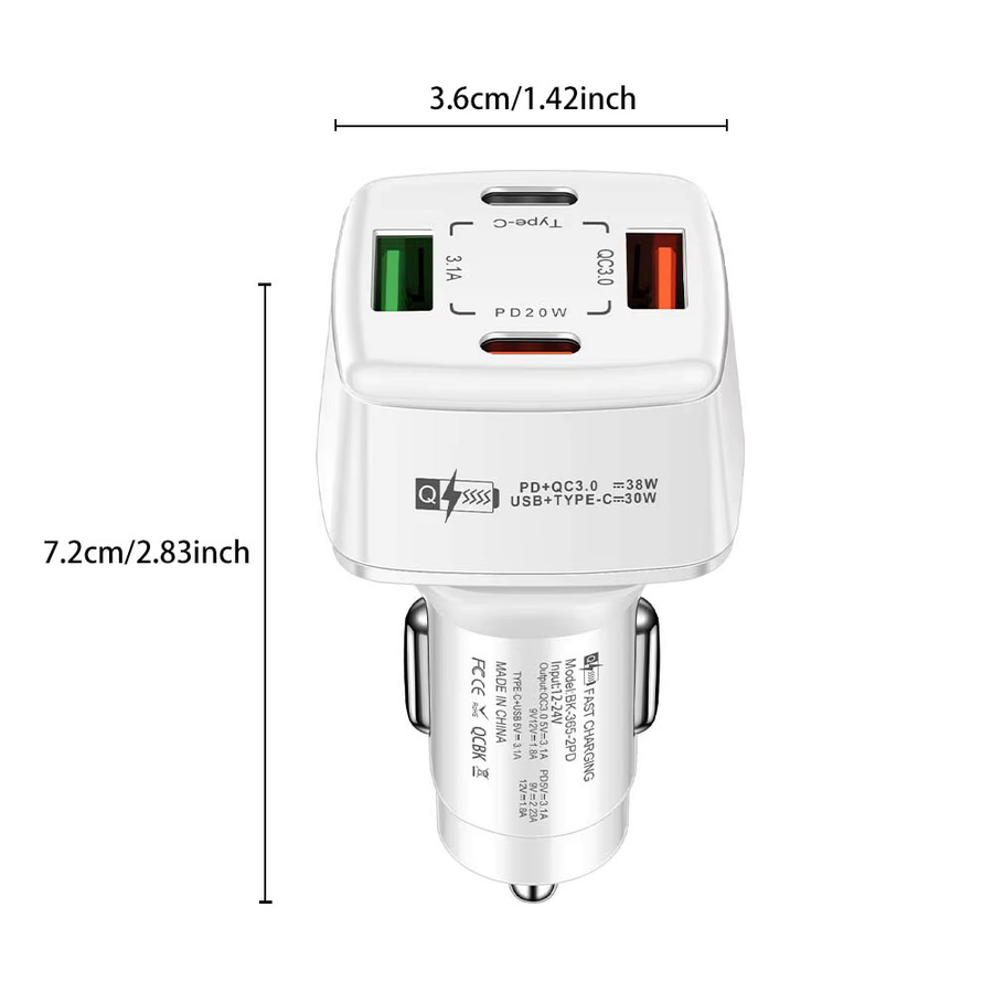 38W Autoladegerät mit 2 USB-A und 2 USB-C Anschlüssen für schnelles Laden von iPhone, Xiaomi und Samsung - Bild 6