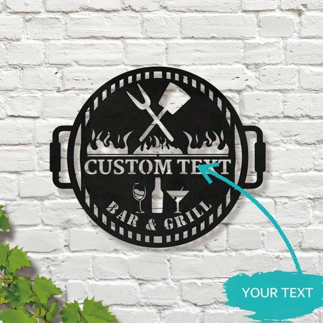 Personalisierte Wandkunst Hello Young aus Metall als rundes Bar- und Grillschild in Schwarz - Bild 1