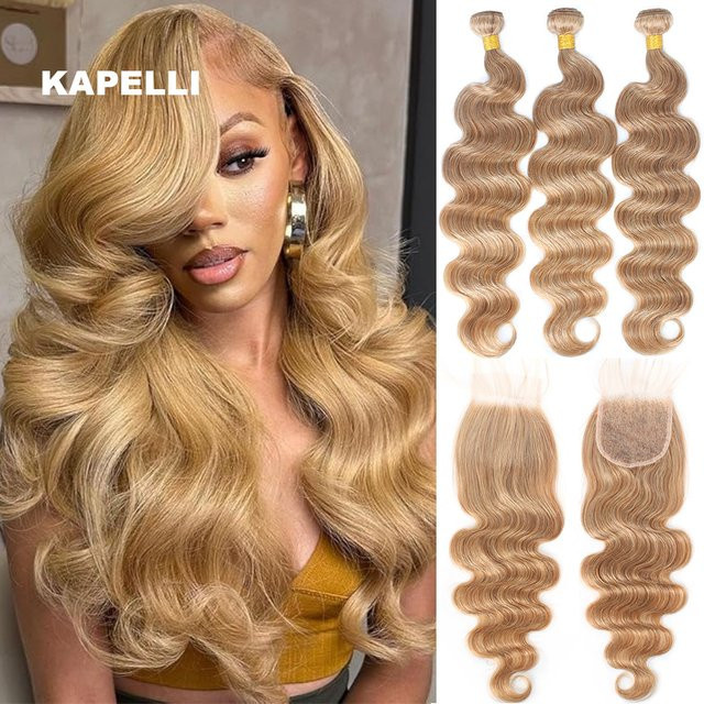 Kapelli Body Wave Echthaar-Bündel, 4x4 Honigblonde, 100% Brasilianische Remy Echthaar-Extensions - Bild 1