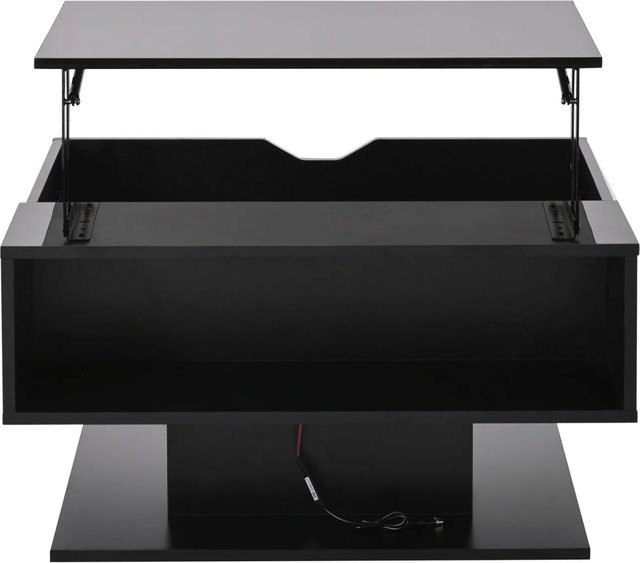 okwish Couchtisch mit hydraulischem Aufzug und Stauraum in Schwarz, B/T: 80 x 75 cm - Bild 1