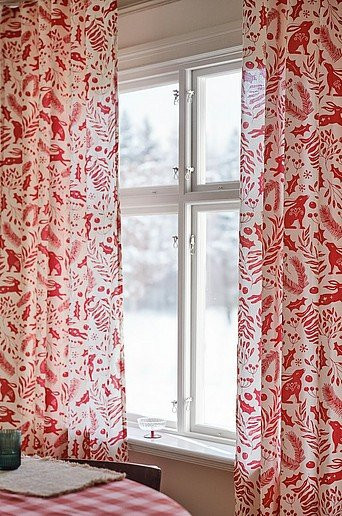 WONDERWORLD Vorhang im 2er-Pack, Rot, Baumwolle, Semi-Transparent, Florales Design, Höhe: 145 cm - Bild 1