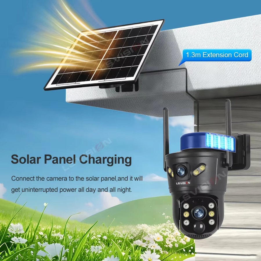 LS VISION 8MP 4G Solar Überwachungskamera mit Dual Lens, WiFi PTZ Panorama-Kamera mit Auto Tracking und Batterie, Schwarz - Bild 3