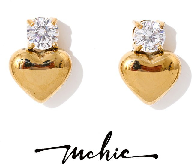Mchic Ohrstecker Edelstahl, Zirkonia, Herz, Unisex - Bild 1