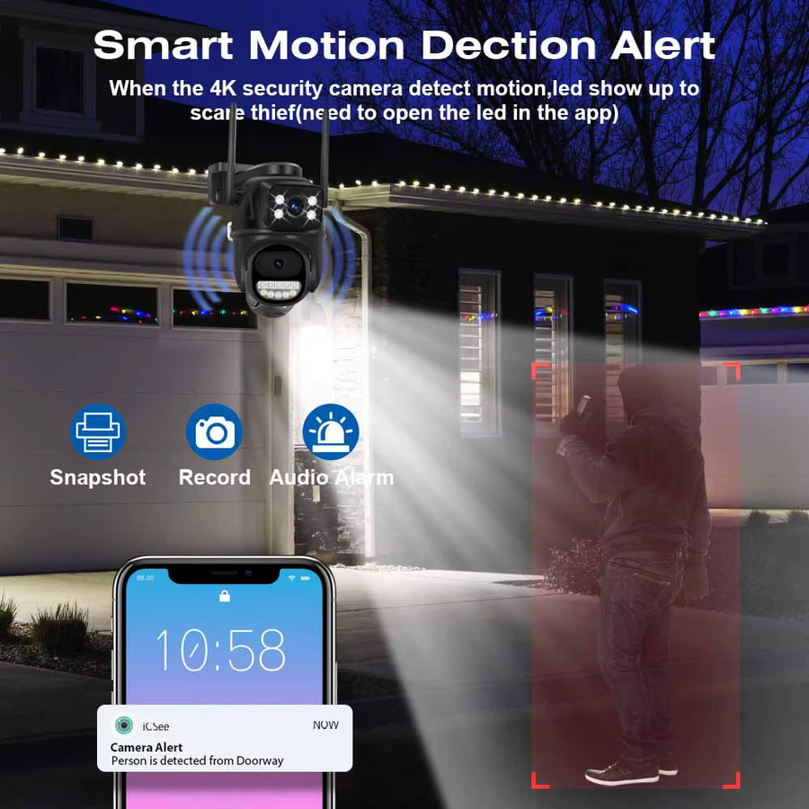 DDBROUGEN 8MP 4K Outdoor Überwachungskamera mit Dual-Objektiv, Wifi und AI Auto Tracking, Wasserdicht, Schwarz - Bild 3