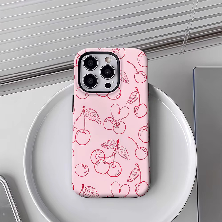 Cherry Outline Handyhülle für iPhone 12 bis iPhone 17 Pro Max Plus mit doppelschichtiger Rückseite in Pink - Bild 3