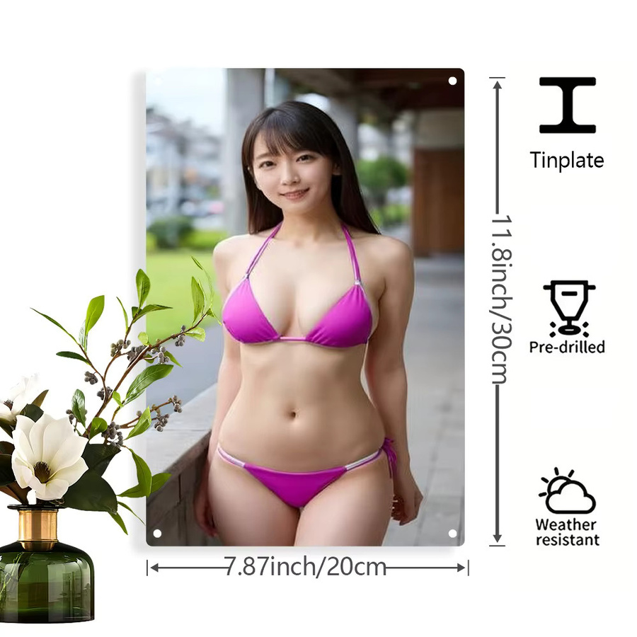 CIFBUY Metall-Wandkunst Bikini-Schild in Lila, wetterfestes Eisendekor für Garten und Zuhause, B/H: 30 x 20 cm - Bild 2