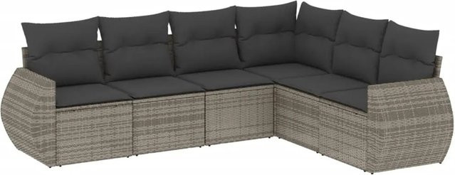 vidaXL 6-teilige Garten-Sofagarnitur in L-Form aus Poly-Rattan in Grau mit Sitzkissen und Rückenkissen - Bild 1