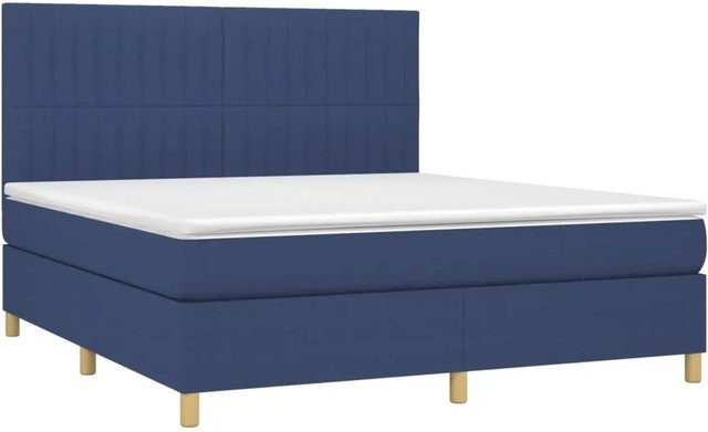 vidaXL Boxspringbett mit Matratze in Blau und Weiß, Hybrid-Bett mit LED-Unterbettbeleuchtung und USB-Ladeport, B/T/H: 160 x 200 x 118 cm - Bild 1
